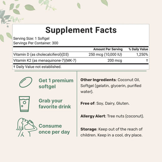 Vitamin D3 + K2 10,000 IU | Bone & Immune Support