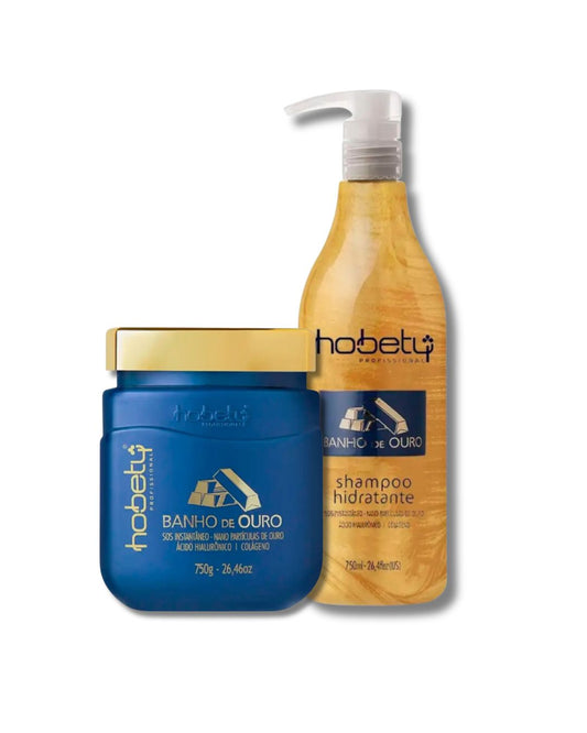 Hobety Banho de Ouro (Gold Bath) Hair Recovery Set - Instant Repair, Deep Restoration, Long-Lasting Shine