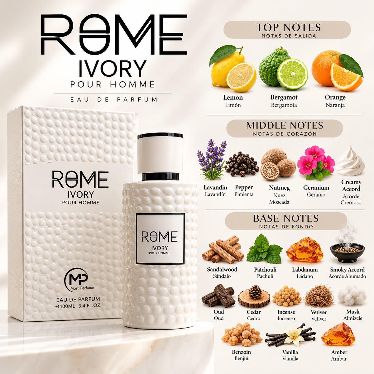 Rome Ivory Pour Homme de Bharara Beauty 100 ml (3.4 oz).