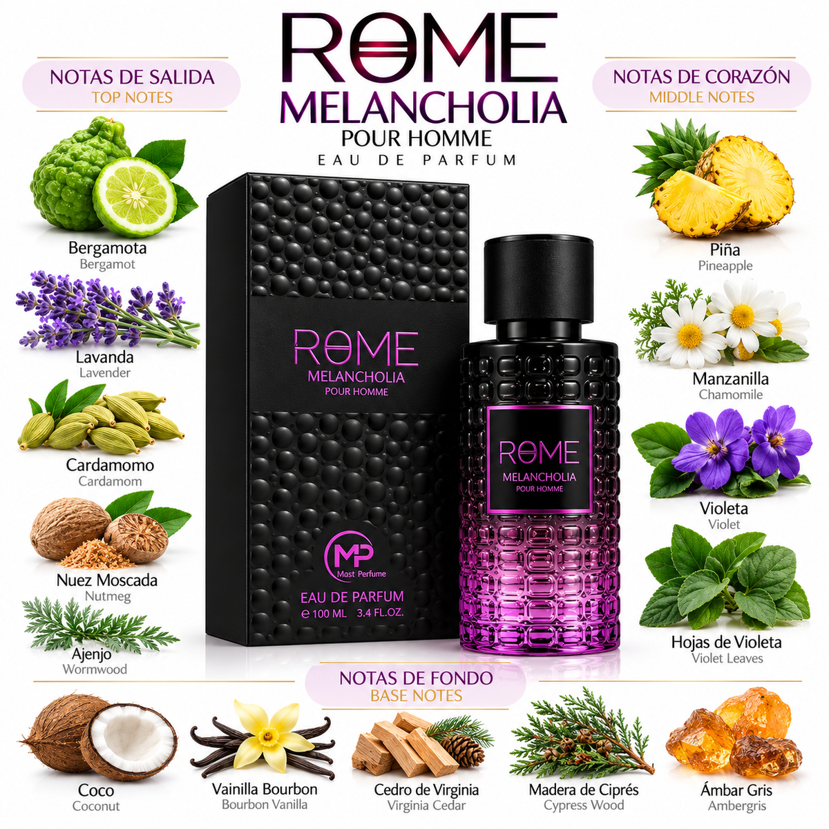 Rome Melancholia Pour Homme by MP Mast Perfume – Men's Eau de Parfum 100ml (3.4 oz)