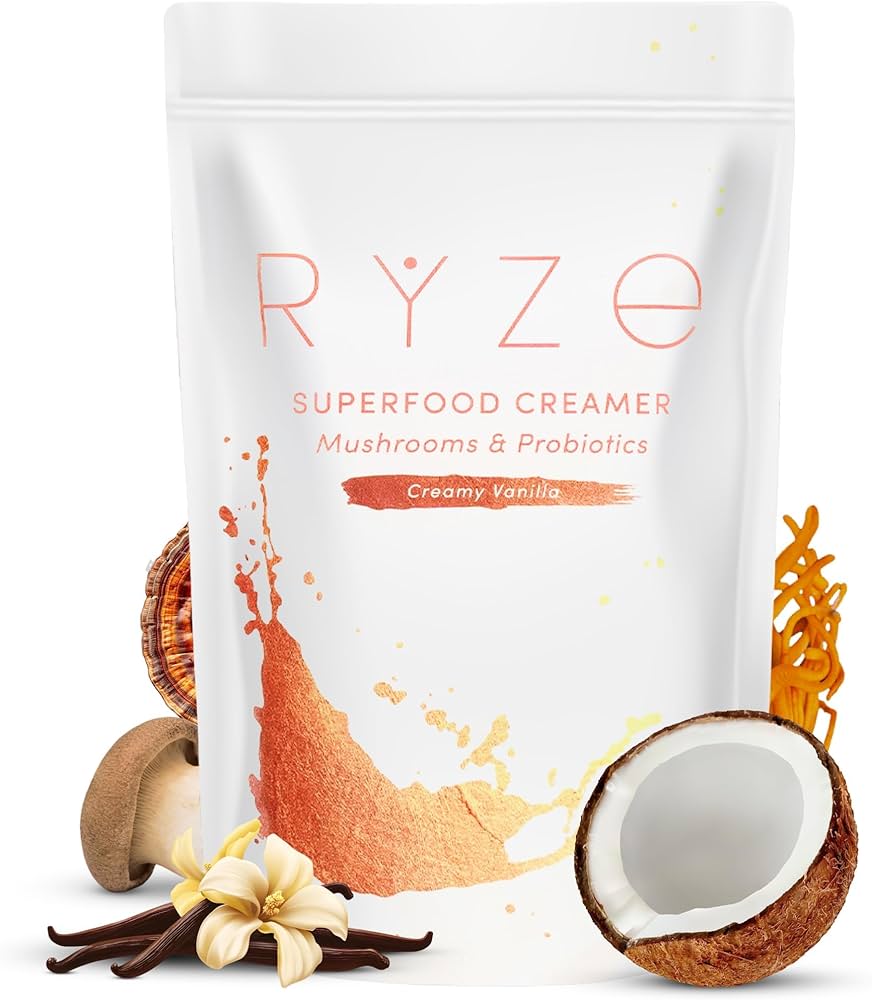 Ryze Superfood Creamer – Creamy Vanilla | Mushrooms & Probiotics | 7.75 oz (220g)