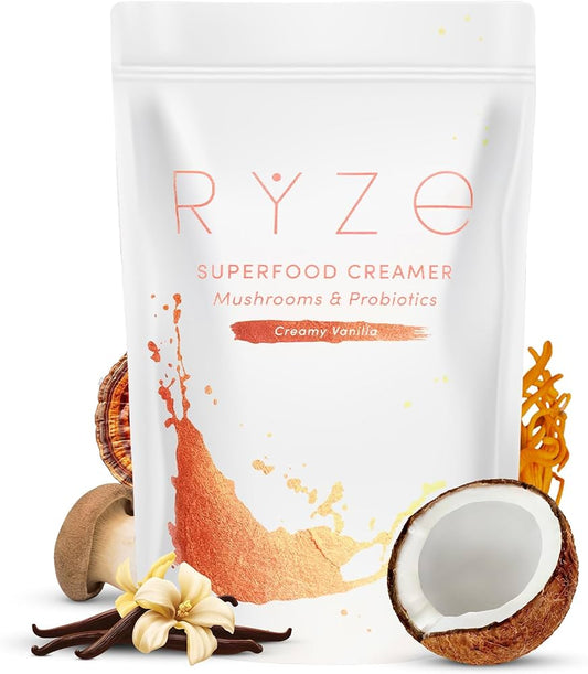 Ryze Superfood Creamer – Creamy Vanilla | Mushrooms & Probiotics | 7.75 oz (220g)