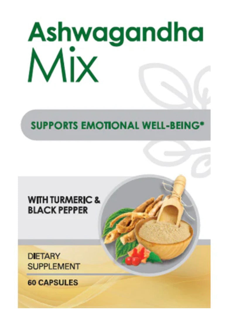 Ashwagandha Mix Herbal Supplement | Stress Balance & Daily Wellness Support with Turmeric & Black Pepper | 60 Capsules
Mezcla Herbal de Ashwagandha | Equilibrio del Estrés y Bienestar Diario con Cúrcuma y Pimienta Negra | 60 Cápsulas