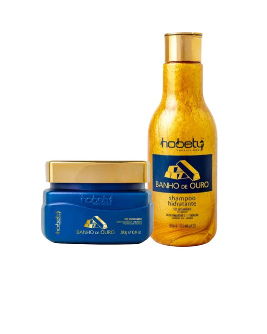 Hobety Banho de Ouro (Gold Bath) Hair Recovery Set - Instant Repair, Deep Restoration, Long-Lasting Shine