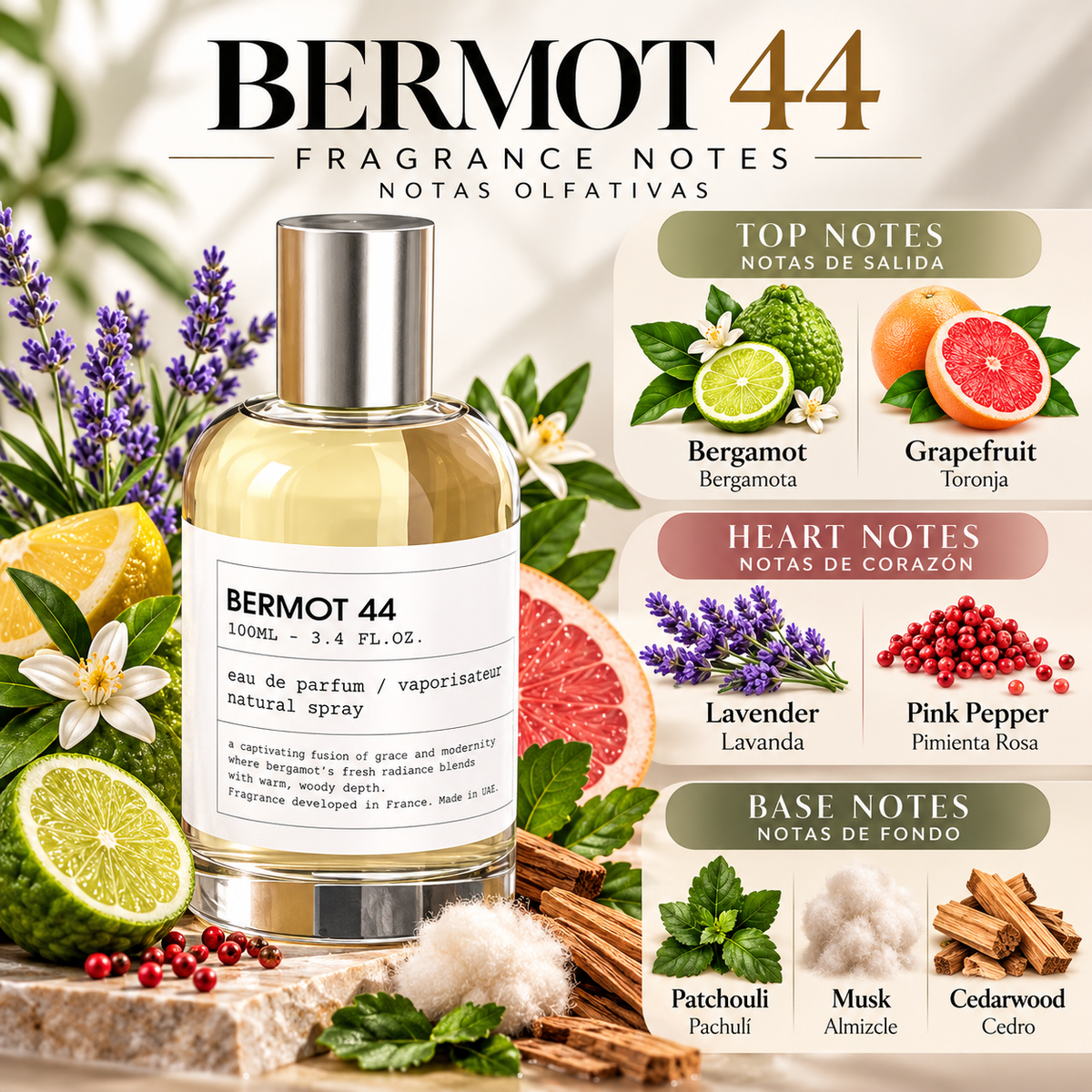 BERMOT 44 Eau de Parfum – 100ml (3.4 oz) Fragrance
