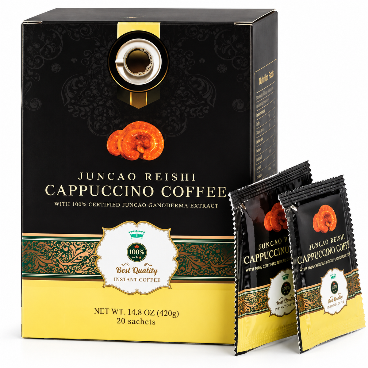 Juncao Reishi Cappuccino Coffee with Ganoderma Extract – 20 Sachets, 420g