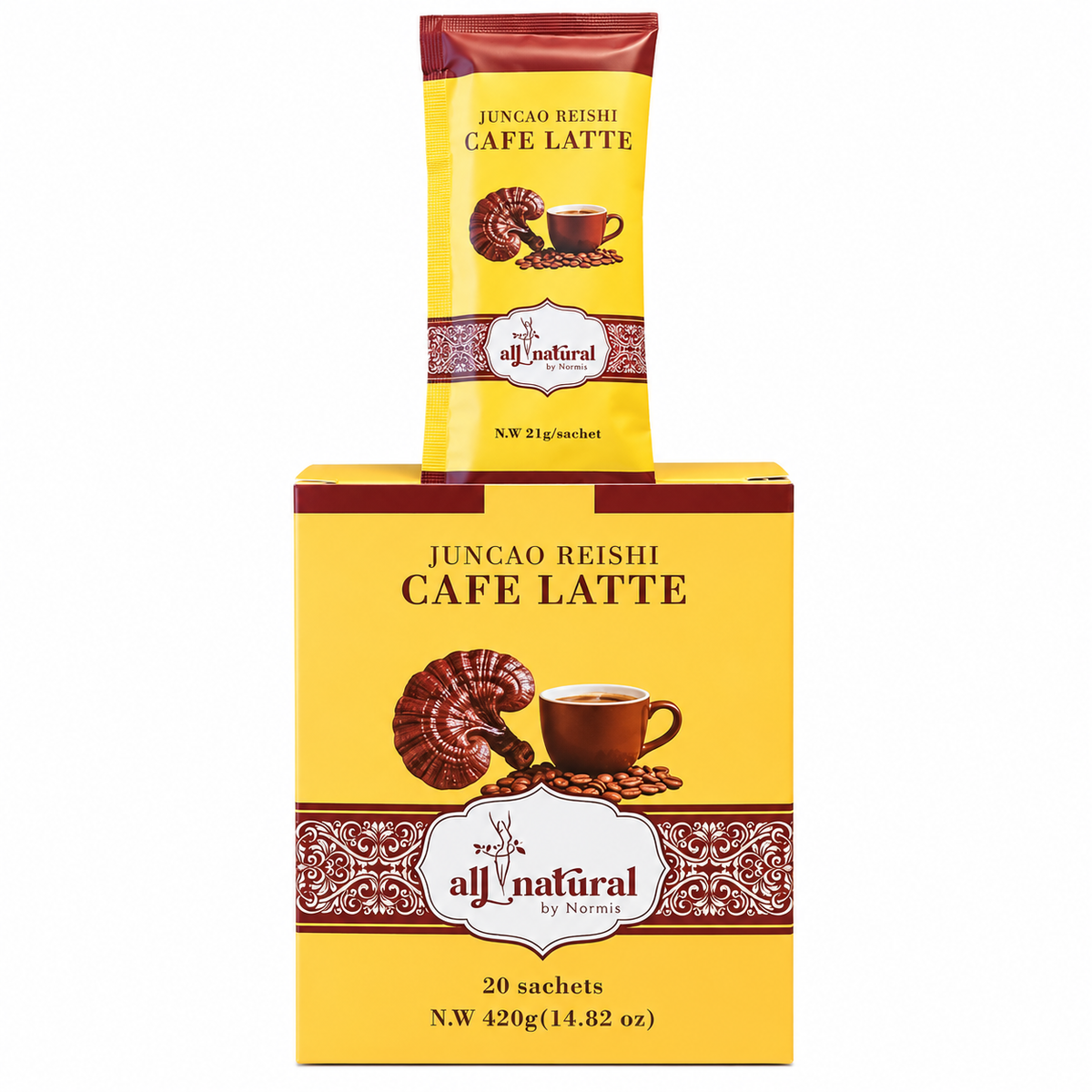 Juncao Reishi Café Latte with Ganoderma Extract – 20 Sachets, 420g