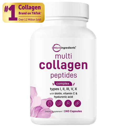 Multi Collagen Complex for Women – Types I, II, III, V & X with Biotin, Vitamin C & Hyaluronic Acid | 240 Capsules